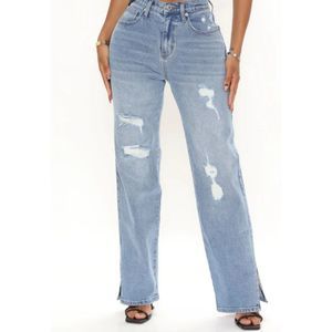 Fashion Nova Don't Give a Slit Ripped Straight Leg Women's Medium Wash Jeans Siz